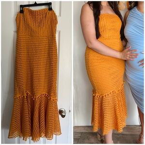 Vibrant Orange Crochet Midi Dress